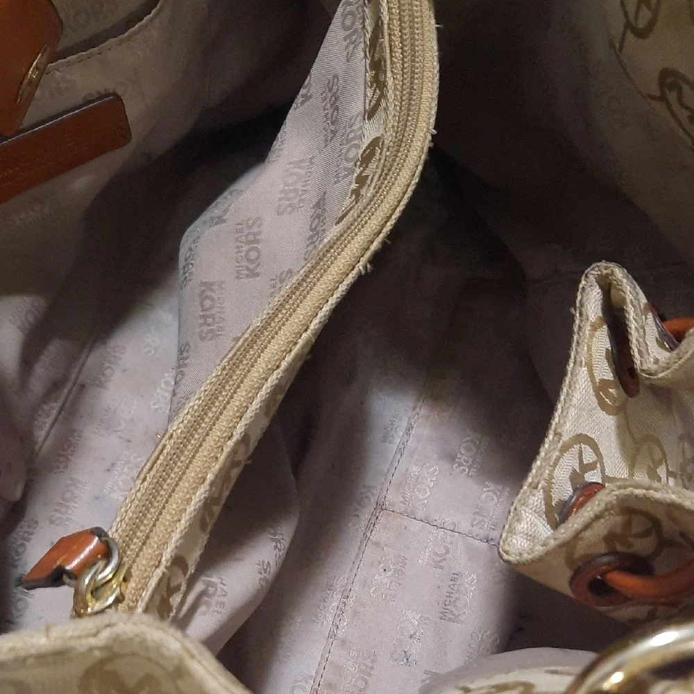 Michael Kors Cream and Brown Shoulder Bag